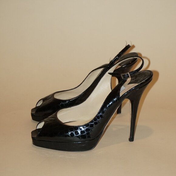 "Jimmy Choo" Croc Embossed Leather Peep Toe Slingback Heels - Size 39.5 - Picture 5 of 10